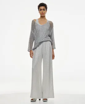 Access Fashion Silver Metallic Knitted Trousers