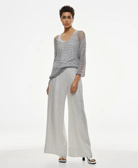 Access Fashion Silver Metallic Knitted Trousers