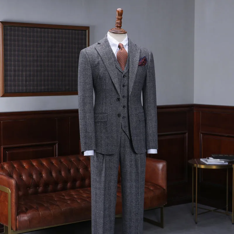 Alvin Trendy Dark Gray Plaid Three Pieces Men’s Business Suit
