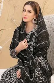 Attractive Black Colored Faux Georgette With Embroidery Work Salwar Suits For Women