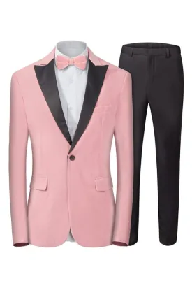 Barnett Contemporary Pink Peaked Lapel Close Fitting Velvet Prom Attire For Men