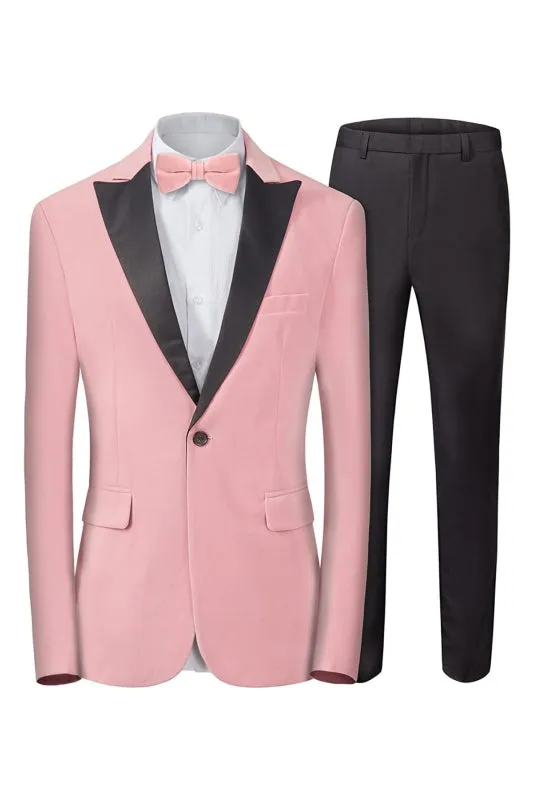 Barnett Contemporary Pink Peaked Lapel Close Fitting Velvet Prom Attire For Men