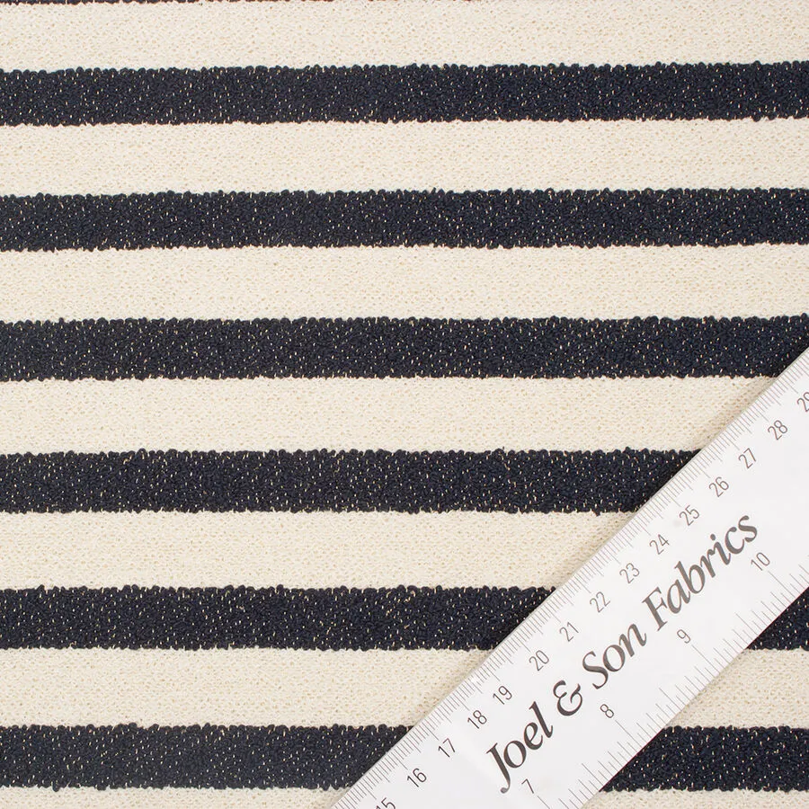 Blue & Ivory Striped Metallic Bouclé