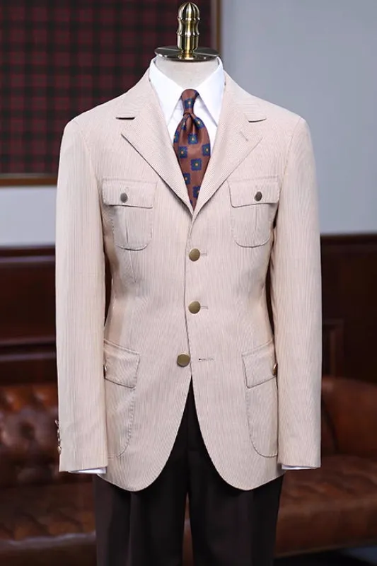 Caden Traditional Beige Notched Lapel Prom Ensemble For Men