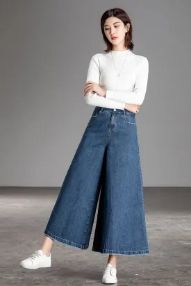 Casual Wide Leg Ankle Length Jeans Pants