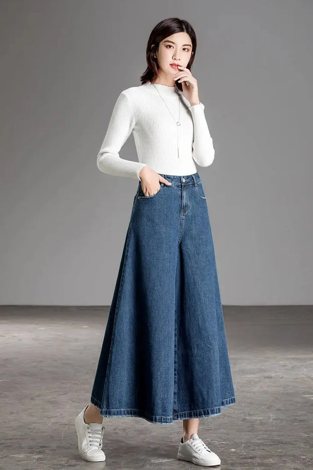 Casual Wide Leg Ankle Length Jeans Pants