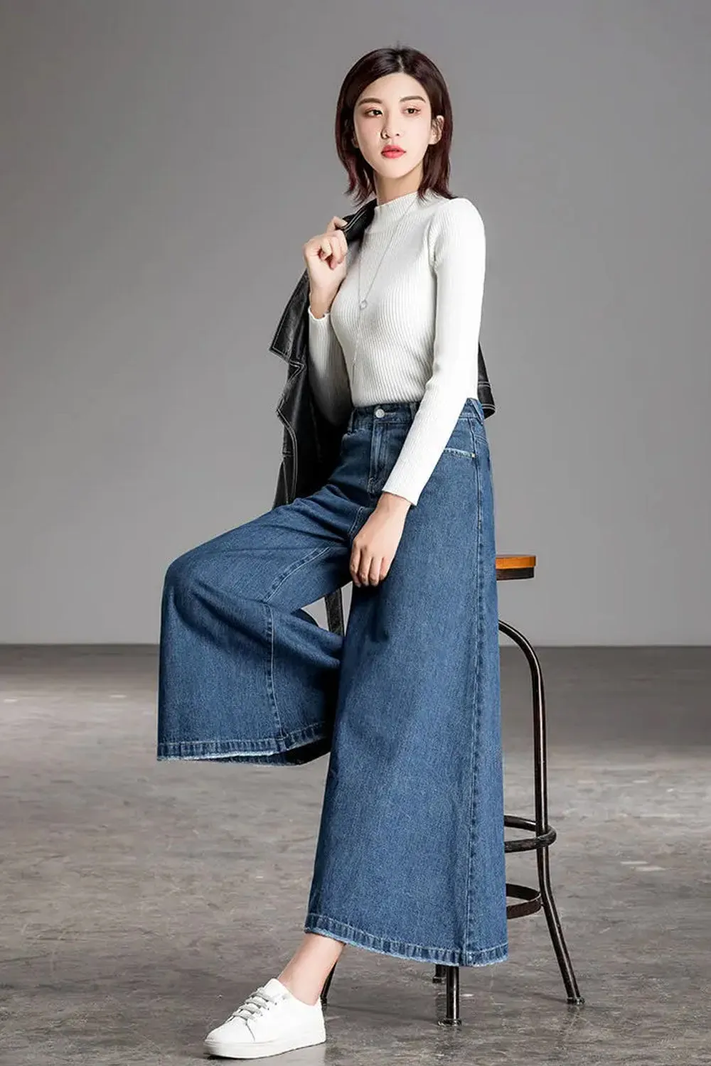 Casual Wide Leg Ankle Length Jeans Pants