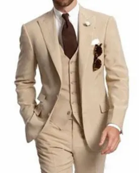 Chamapgne Peak Lapel Wedding Dress Suits for Men Groom Tuxedos 3 Pieces(Jakcet vest pants))
