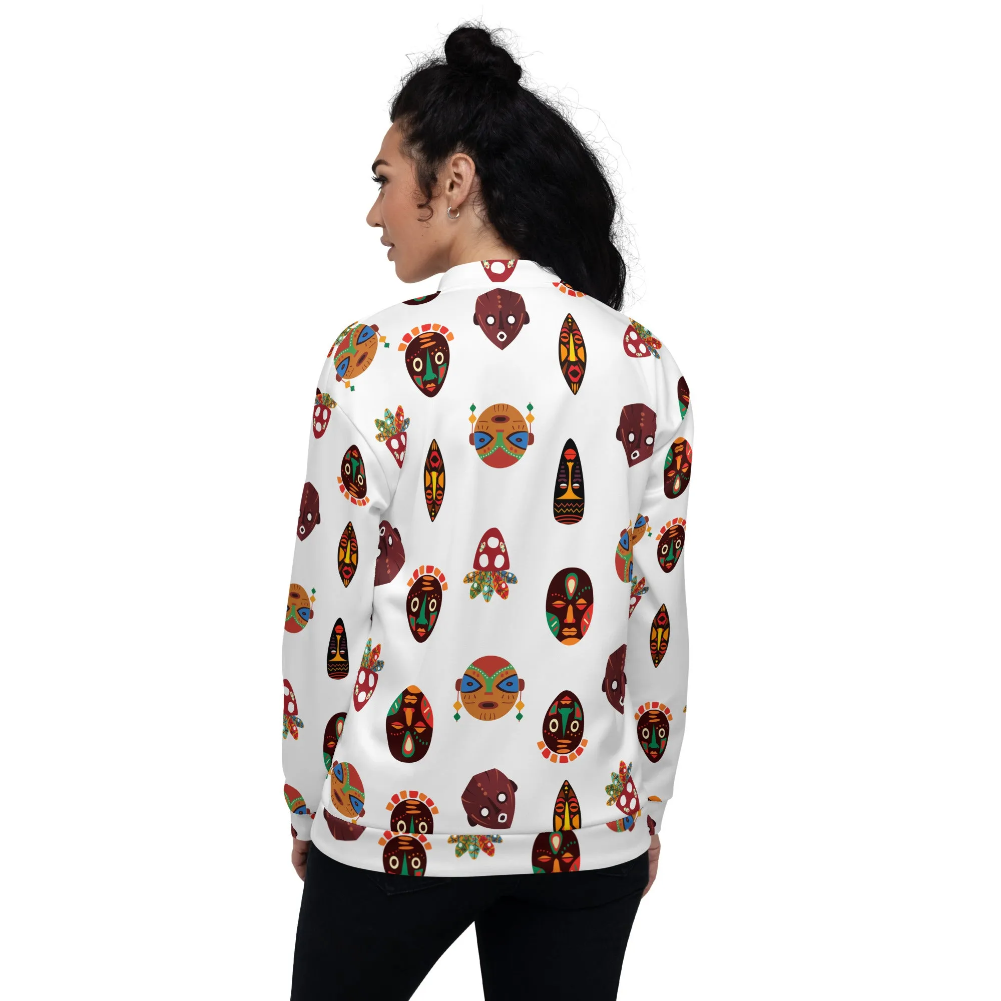 Chi Tribal Mask Multi-Face Unisex Mens Womens Bomber Jacket