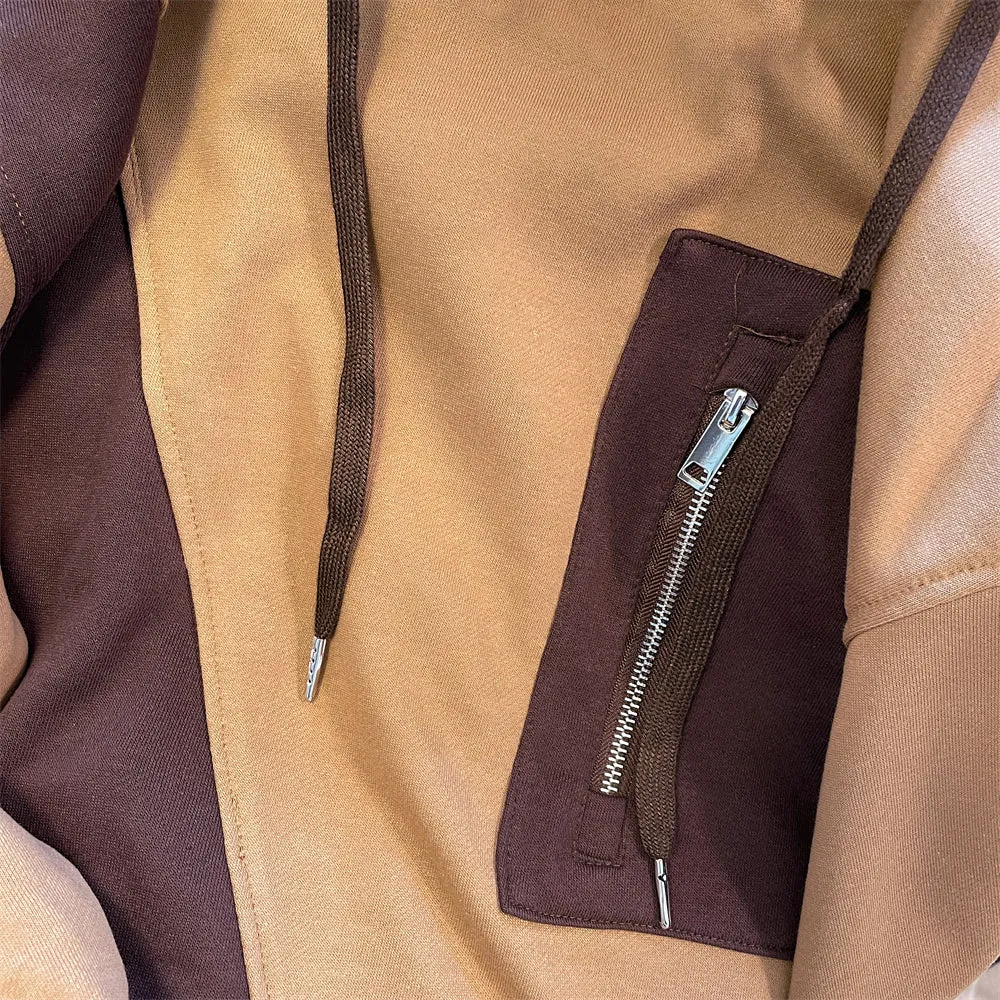Color Blocking Patchwork Hooded Jacket