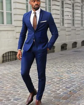 Dark Royal Blue Slim Fit Men Dress Suits Groom wedding tuxedos 2 Pieces (jacket pants))