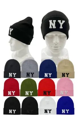 DBH3659 12pcs NY Beanie Hat 3D Embroidery