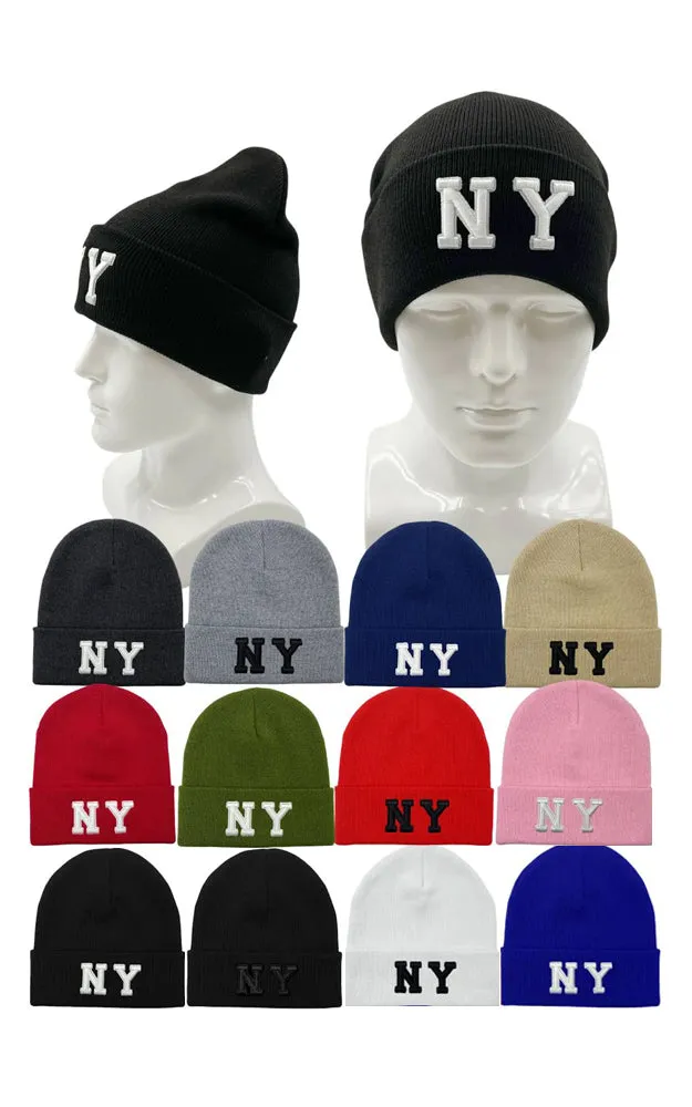 DBH3659 12pcs NY Beanie Hat 3D Embroidery