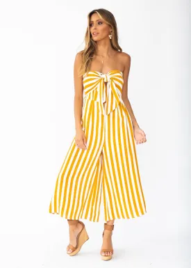 Get To It Strapless Pantsuit - Tangerine Stripe