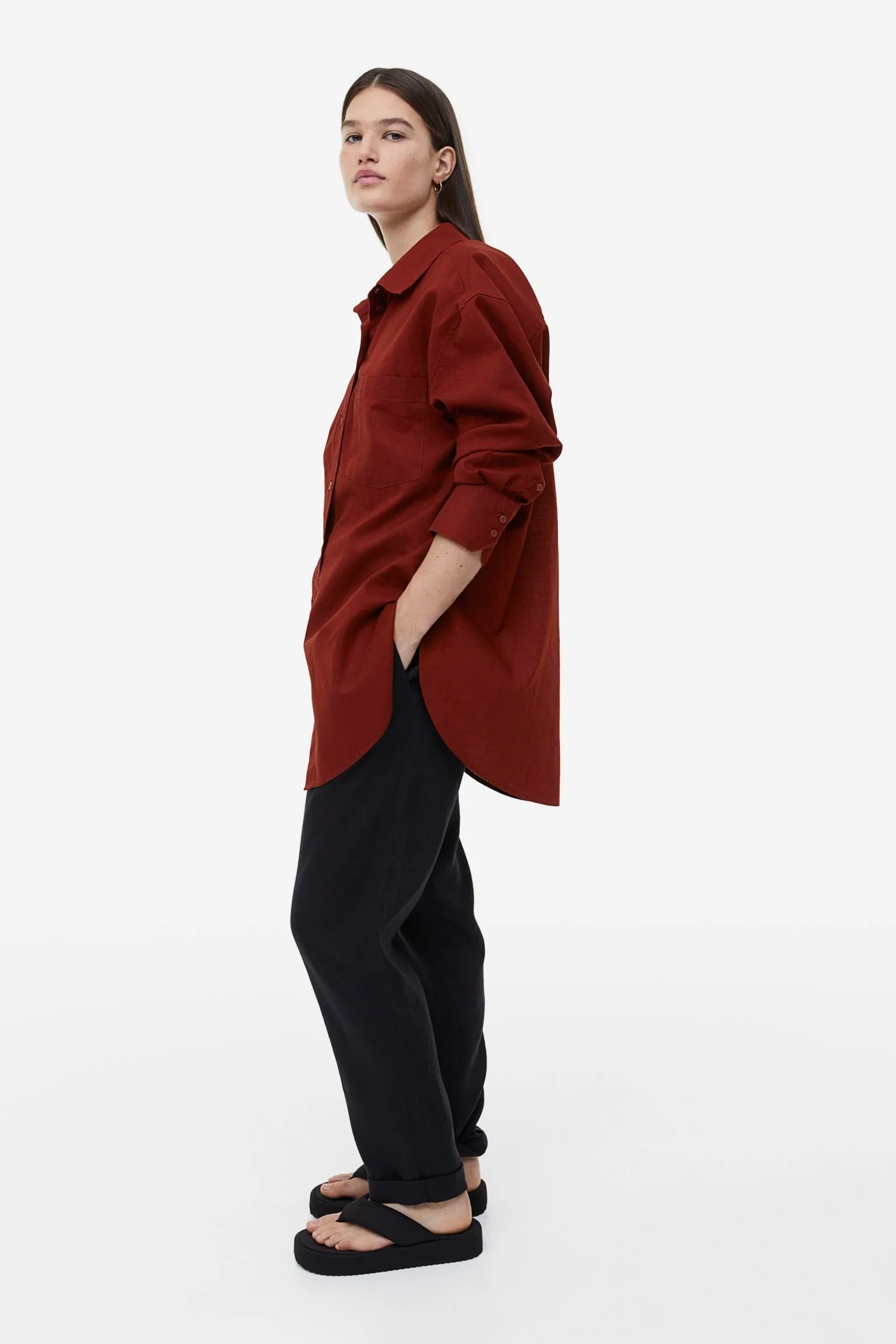 H&M Linen-blend shirt, dark red