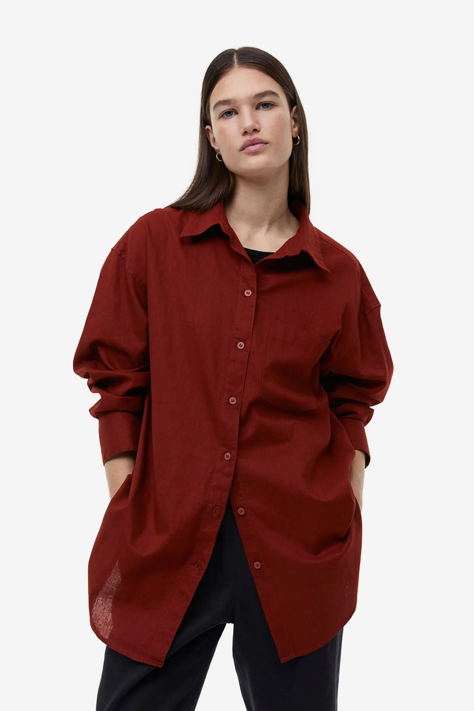 H&M Linen-blend shirt, dark red