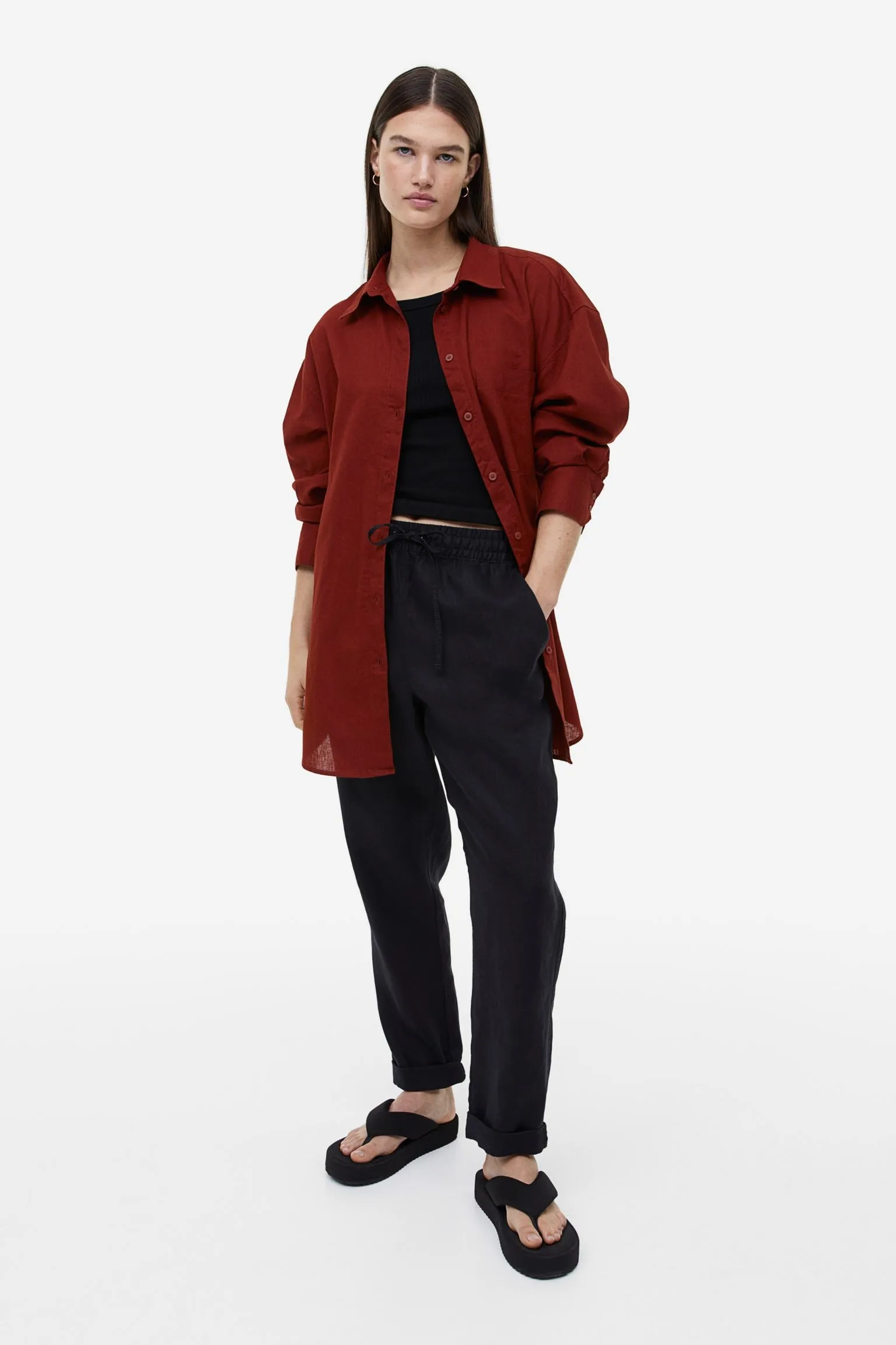 H&M Linen-blend shirt, dark red