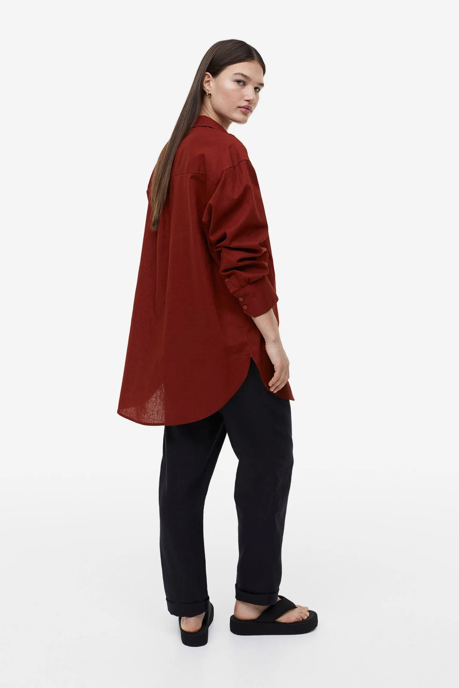 H&M Linen-blend shirt, dark red