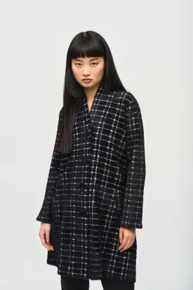 Joseph Ribkoff Plaid Feather Yarn Sweater Coat Jr243924
