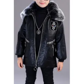 Kids Boys Full Zip Up Thick & Warm Leather Jacket    KBJC33546
