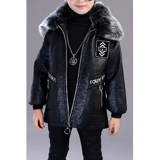 Kids Boys Full Zip Up Thick & Warm Leather Jacket    KBJC33546