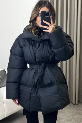 Lana Black Belted Padded Duvet Coat