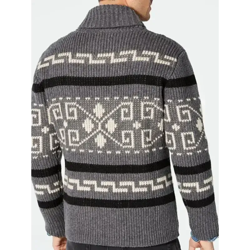 Men’s casual lapel jacquard knitted jacket