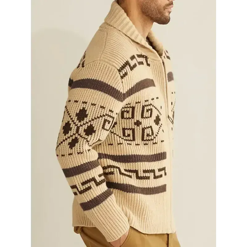 Men’s casual lapel jacquard knitted jacket
