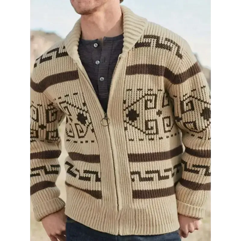 Men’s casual lapel jacquard knitted jacket