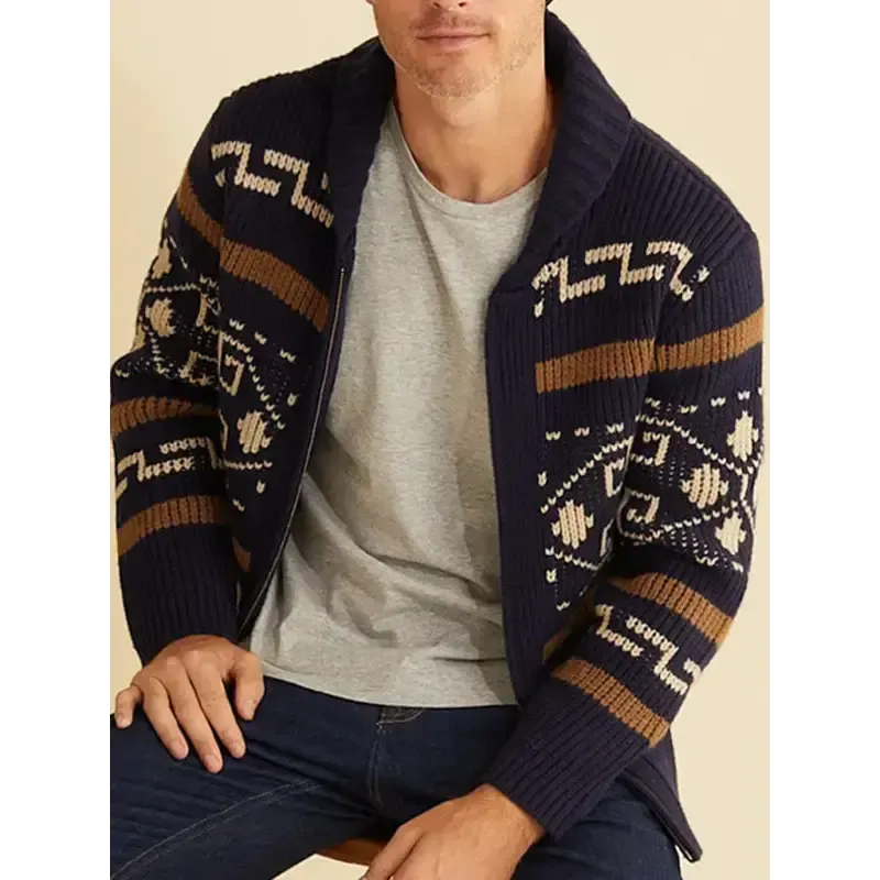 Men’s casual lapel jacquard knitted jacket