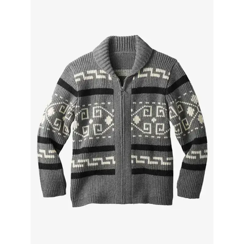 Men’s casual lapel jacquard knitted jacket