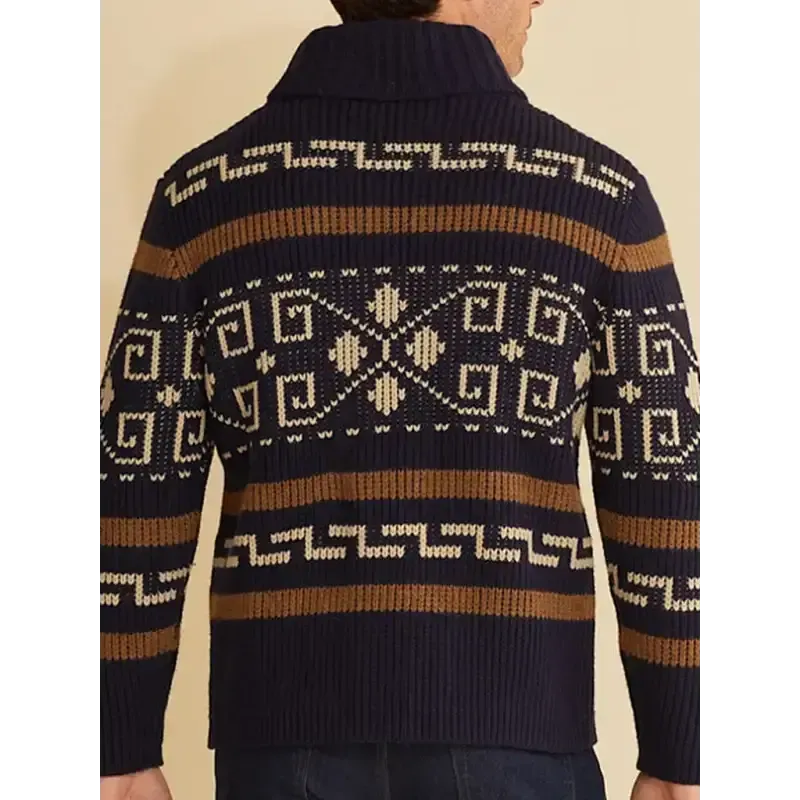 Men’s casual lapel jacquard knitted jacket