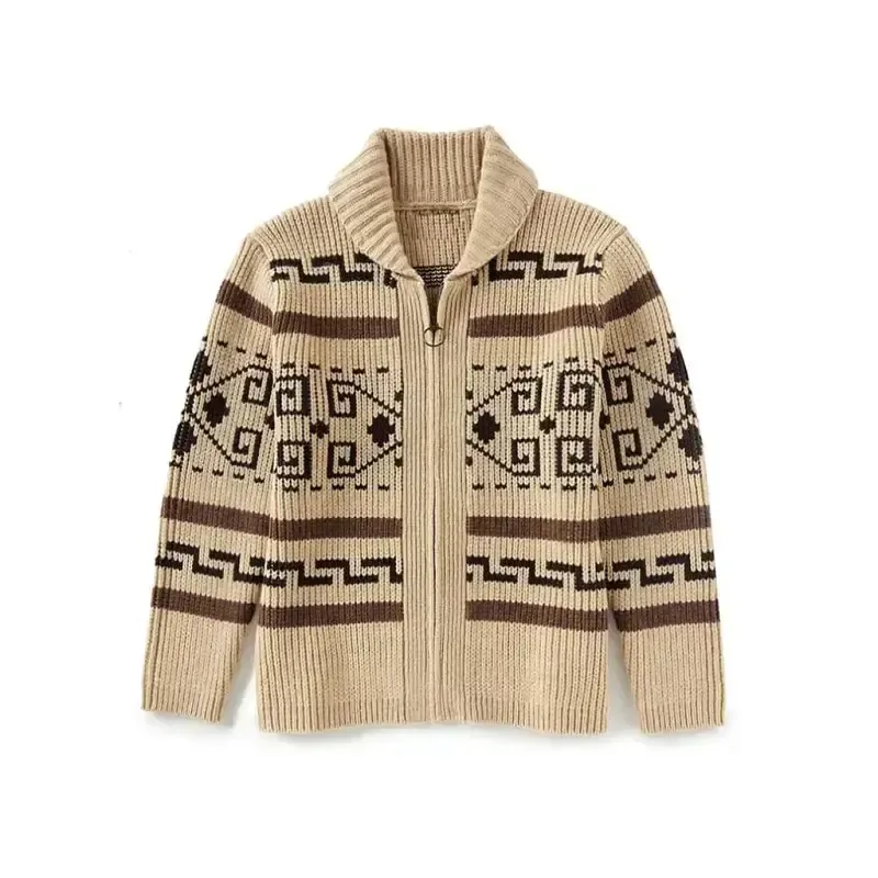 Men’s casual lapel jacquard knitted jacket