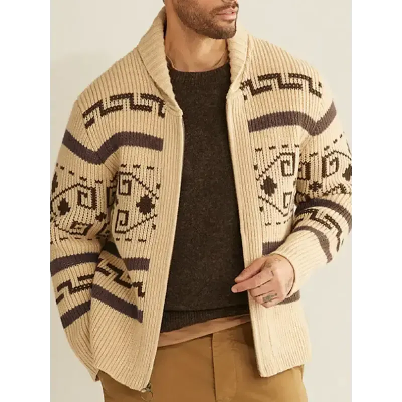 Men’s casual lapel jacquard knitted jacket