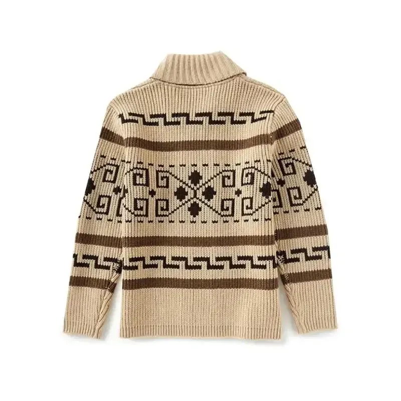 Men’s casual lapel jacquard knitted jacket