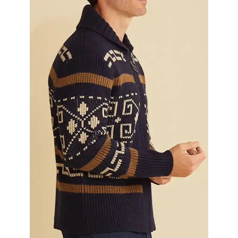 Men’s casual lapel jacquard knitted jacket