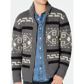 Men’s casual lapel jacquard knitted jacket