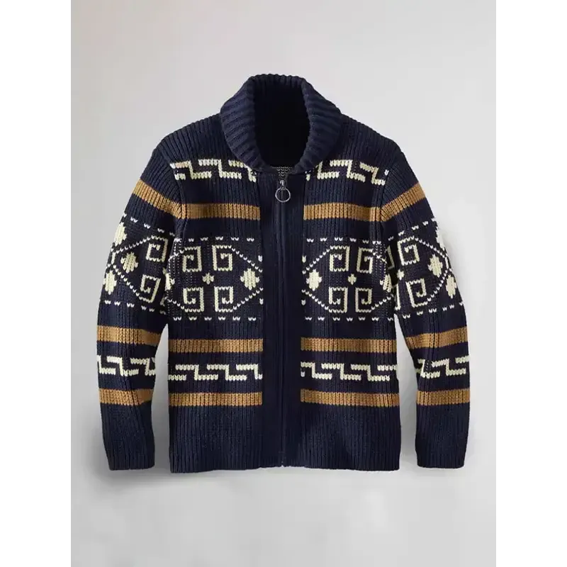 Men’s casual lapel jacquard knitted jacket