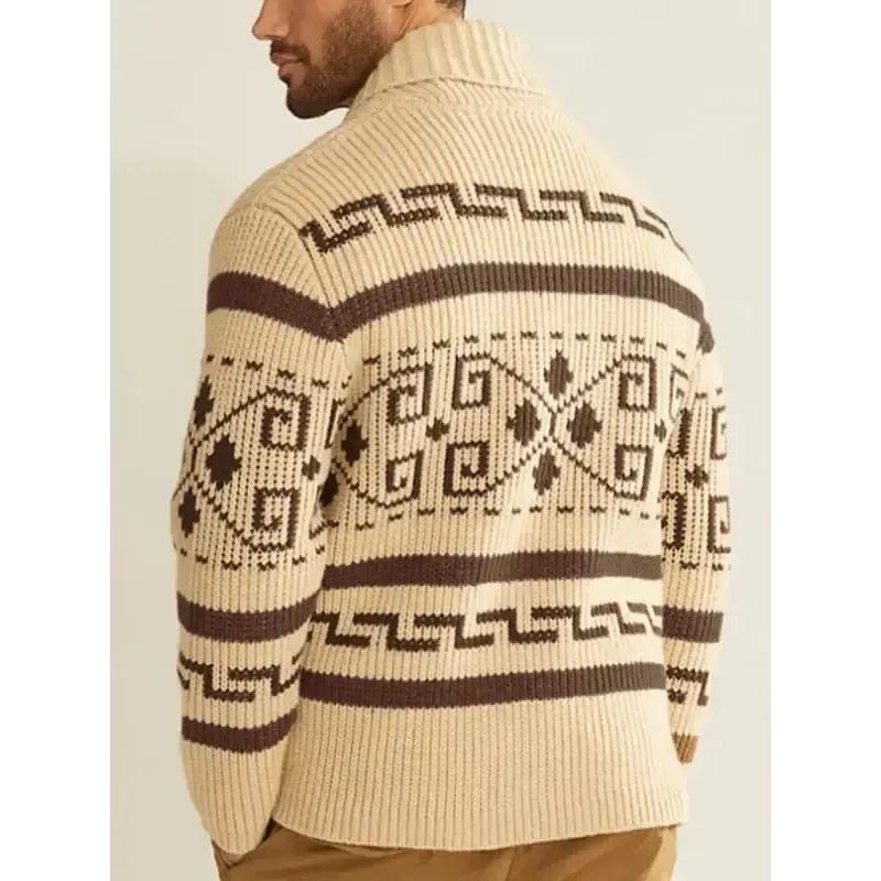 Men’s casual lapel jacquard knitted jacket