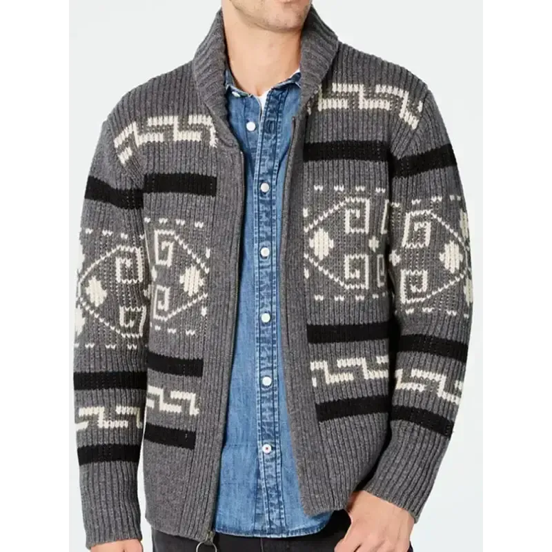 Men’s casual lapel jacquard knitted jacket