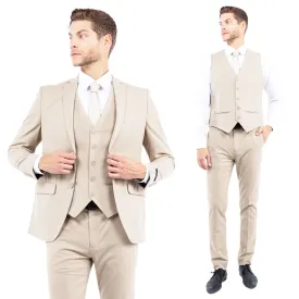 Mens Suit 4-Way Stretch 3pc w/ Expandable Waistband, Tan