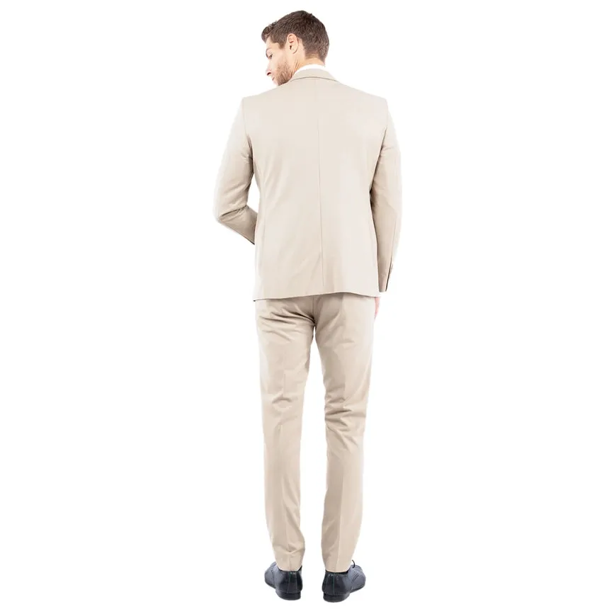Mens Suit 4-Way Stretch 3pc w/ Expandable Waistband, Tan