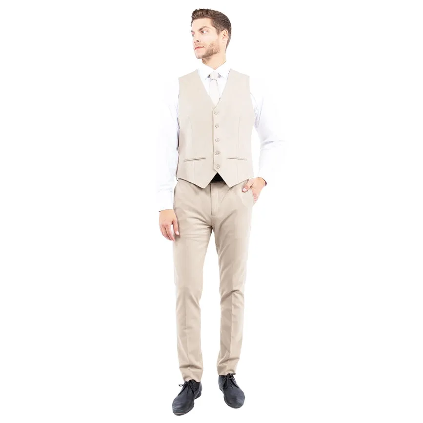 Mens Suit 4-Way Stretch 3pc w/ Expandable Waistband, Tan