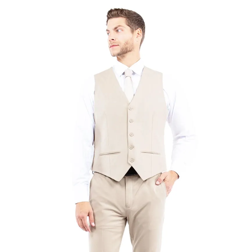 Mens Suit 4-Way Stretch 3pc w/ Expandable Waistband, Tan