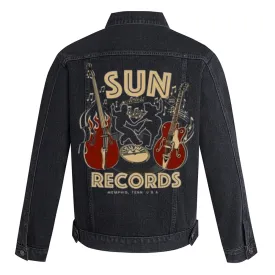 Mens Sun Records Guitar Graphic Button Up Denim Jacket