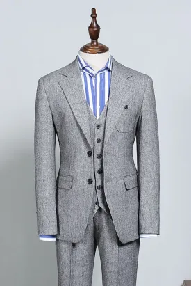 Nick Formal Gray Two Flaps Slim Fit Tailored Business Suit