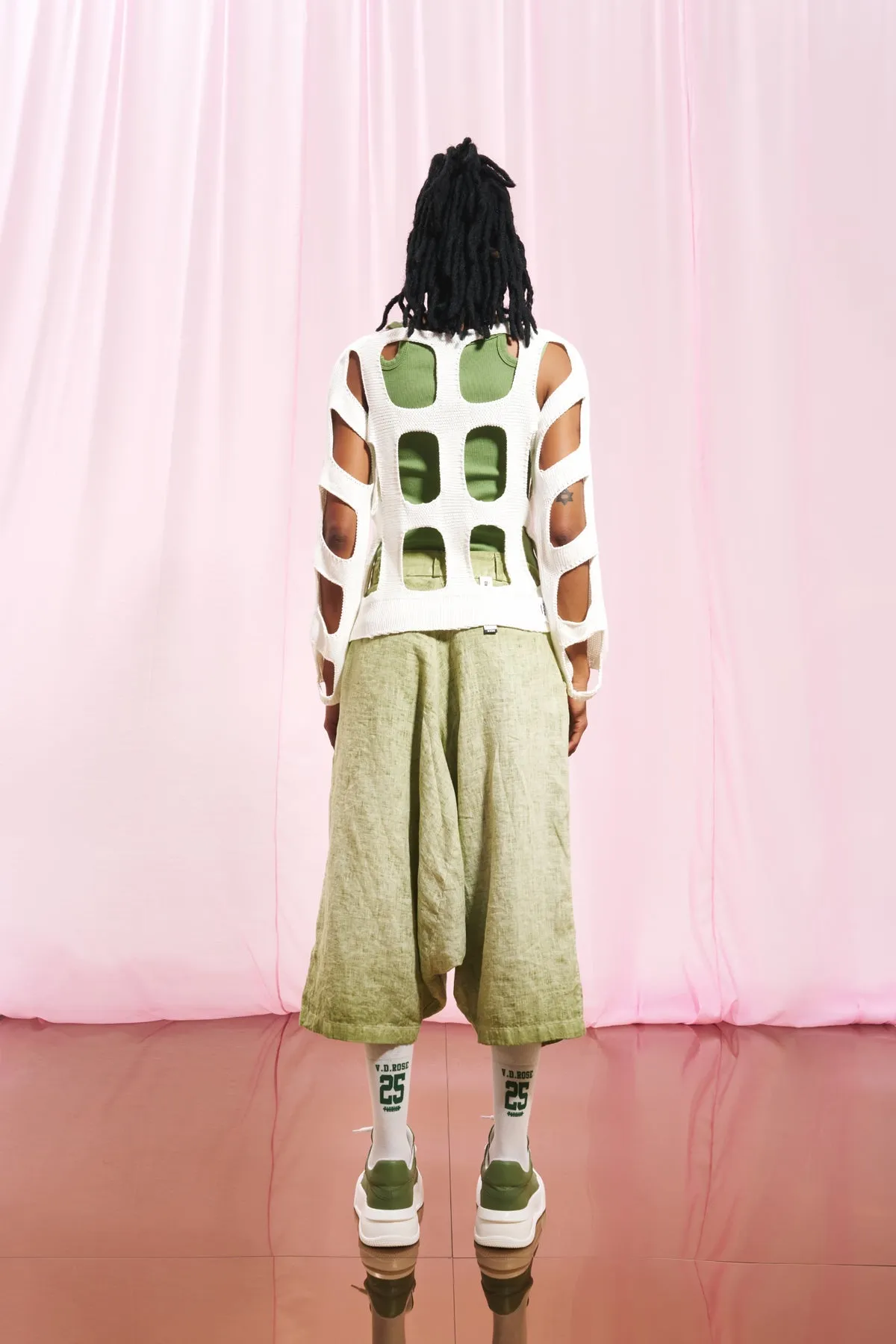 Olive Green Pleated Linen Trousers 17312