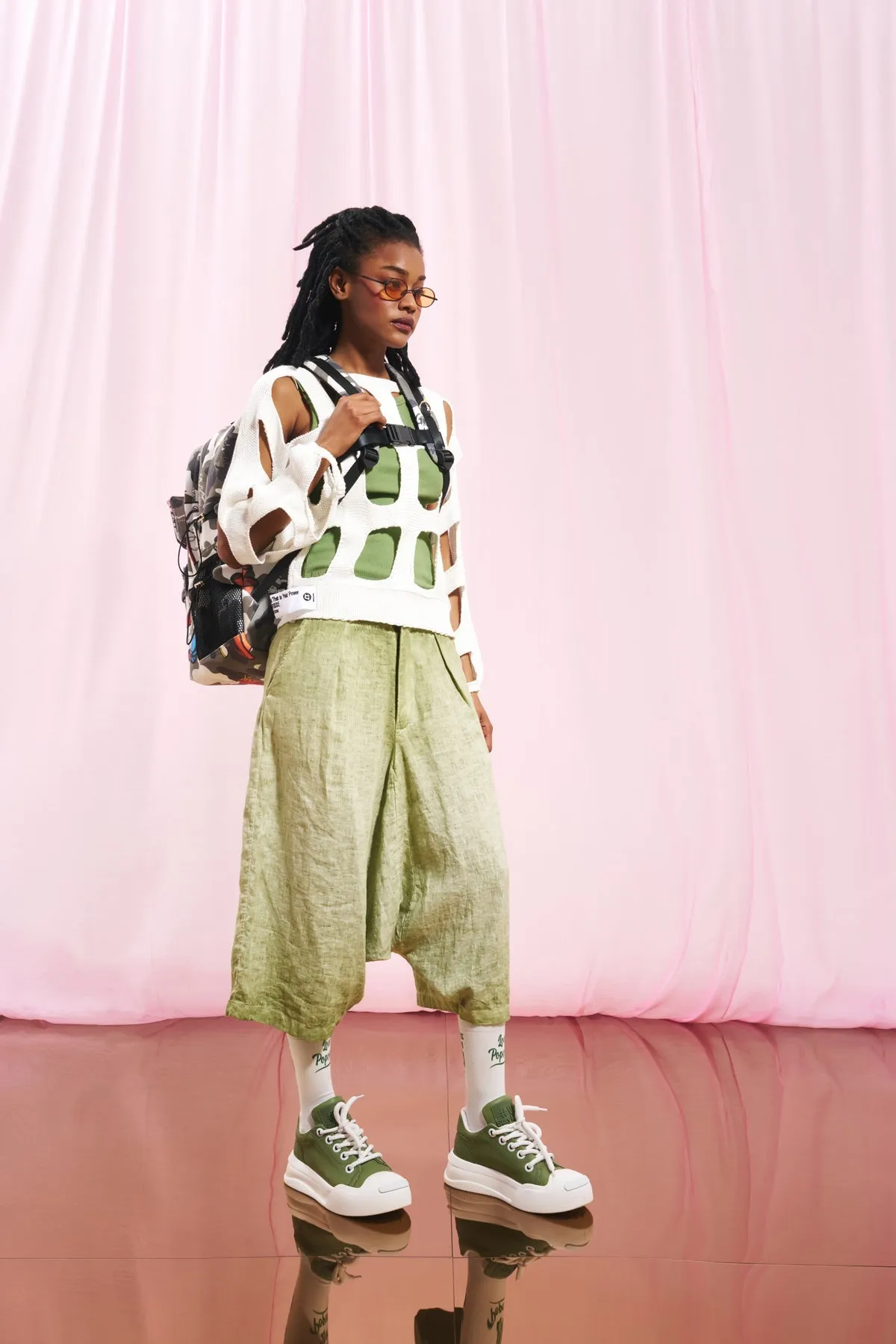 Olive Green Pleated Linen Trousers 17312