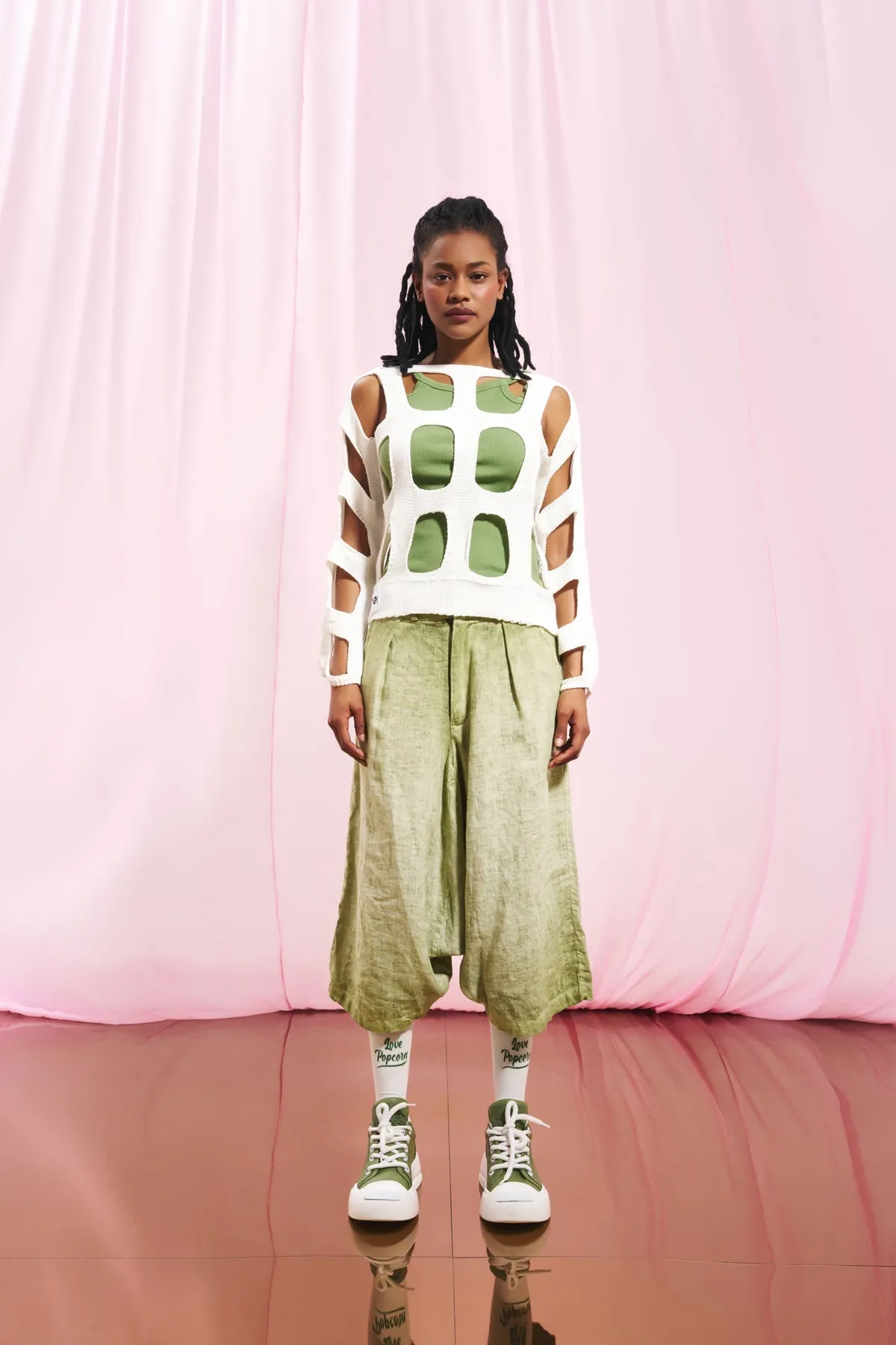 Olive Green Pleated Linen Trousers 17312