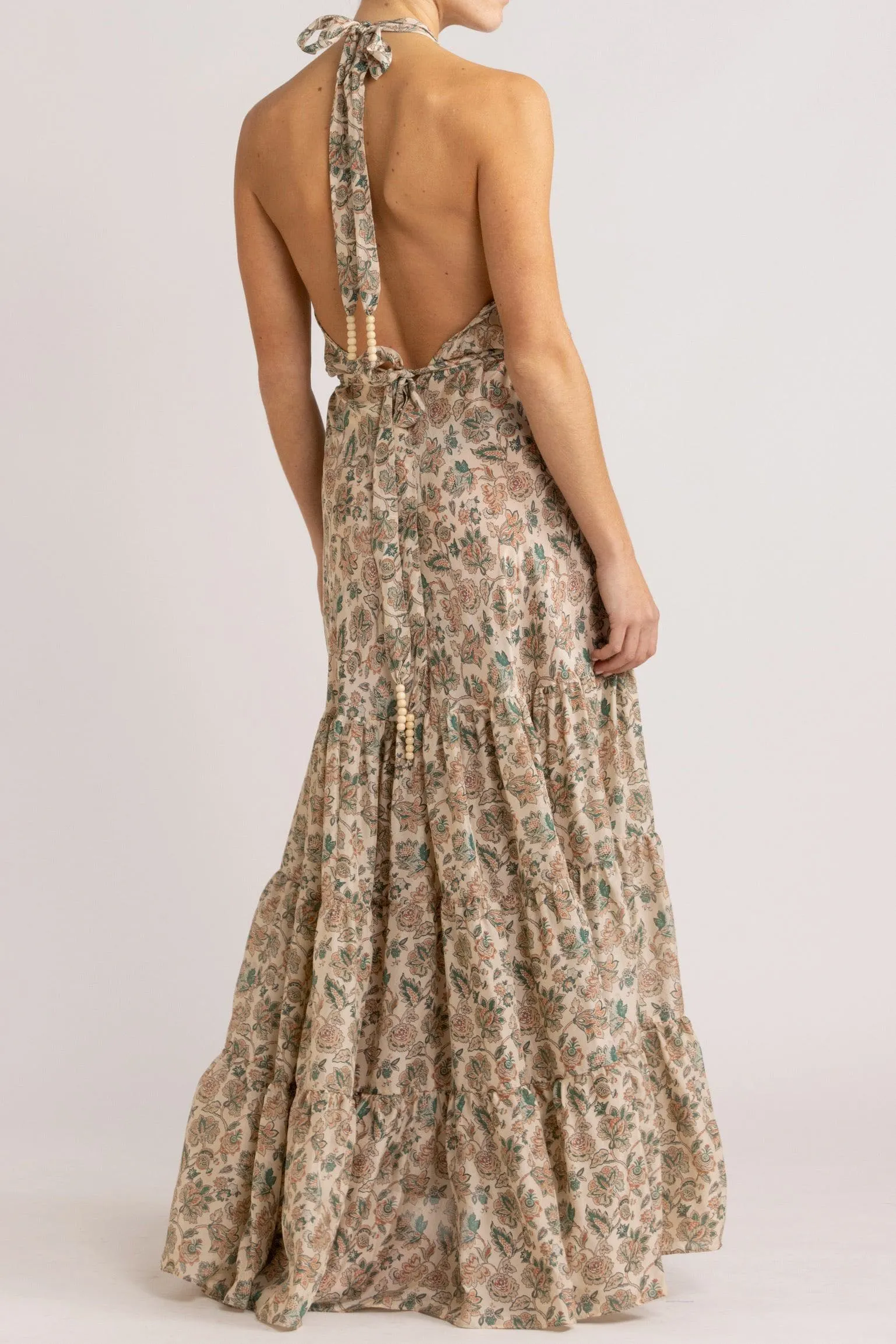 Paloma Floral Silk Habotai Halter Dress